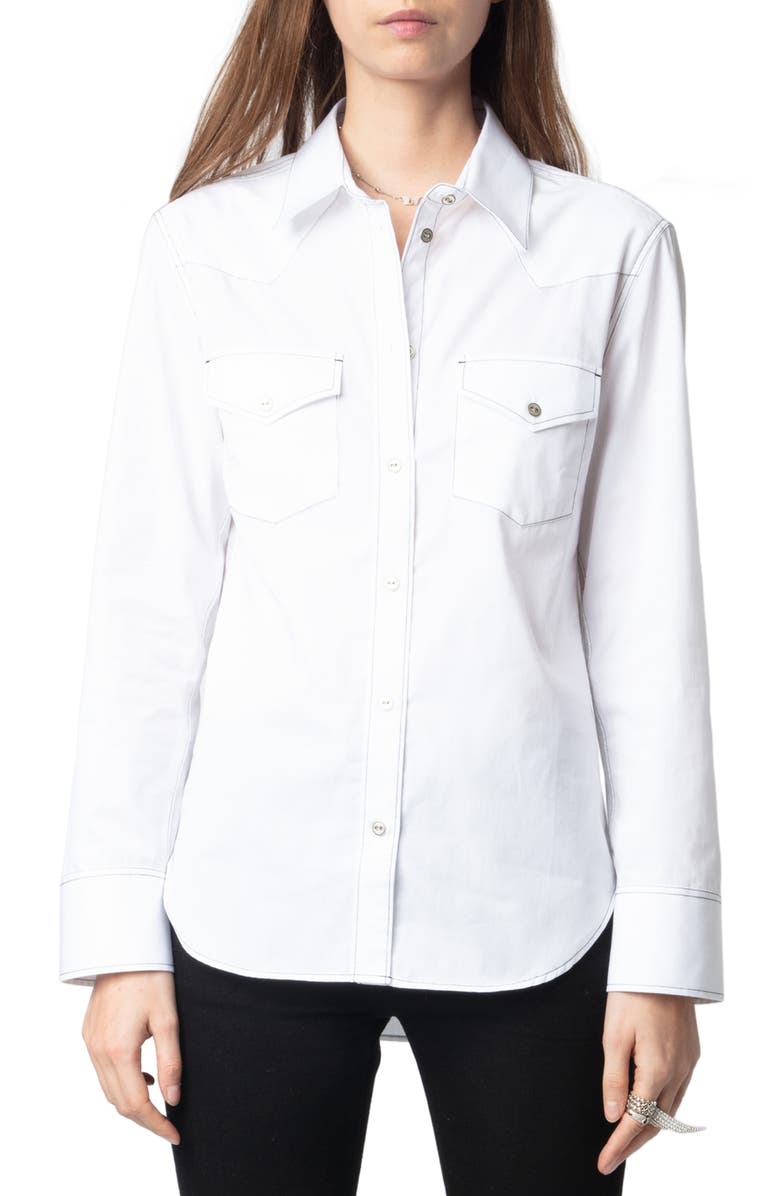 Zadig & Voltaire Thelma Pop Cotton Button-Up Western Shirt, Main, color, 