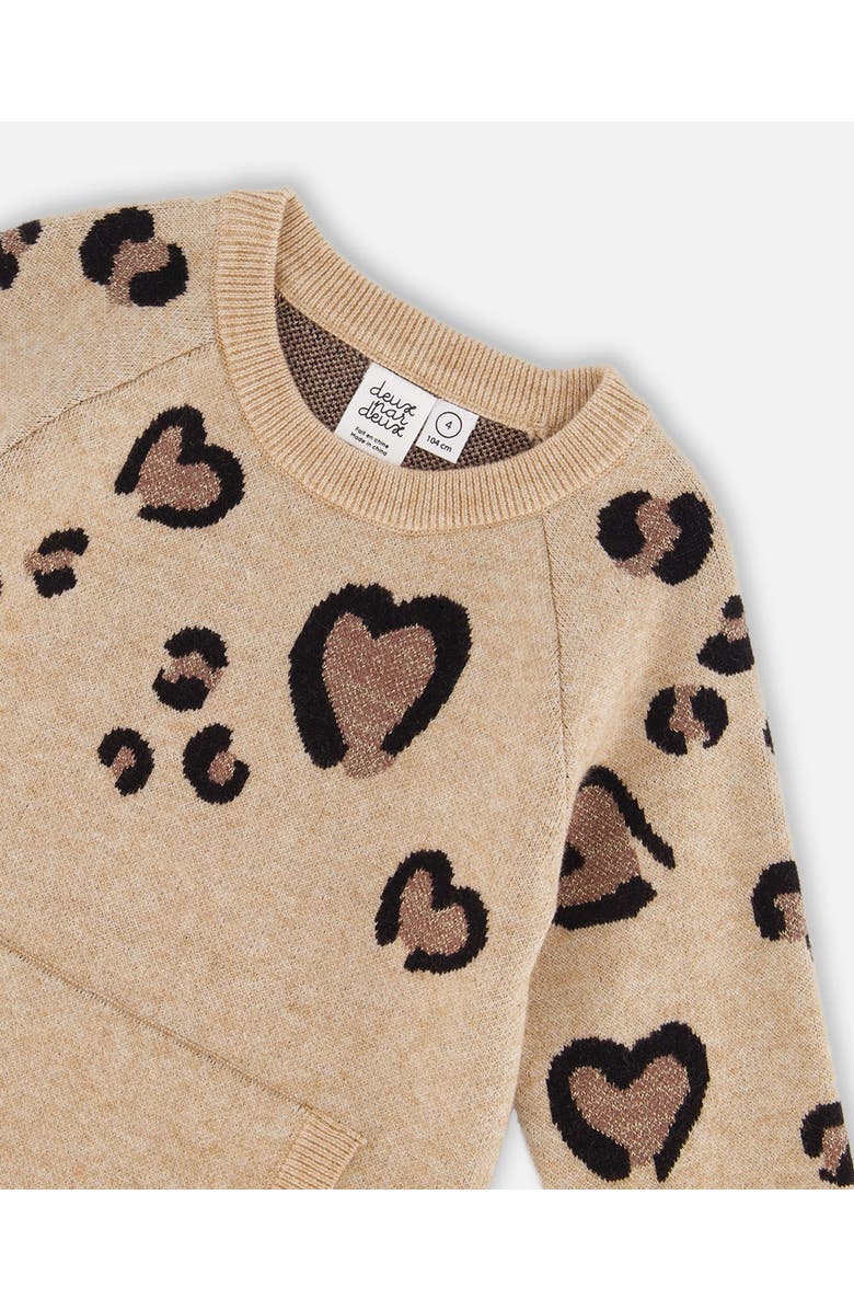 Deux par Deux Little Girl's Sweater Dress With Heart Jacquard Beige Mix, Alternate, color, 