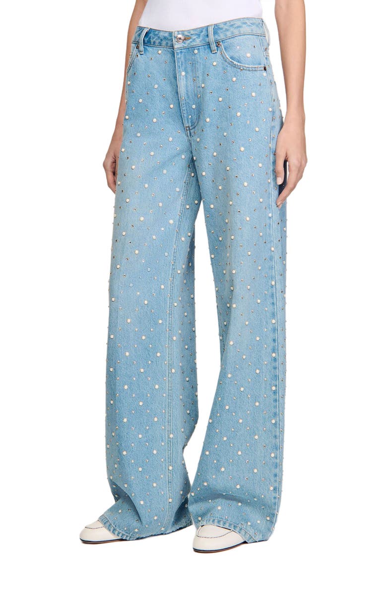 SANDRO Rhinestone and beaded jeans, Main, color, 