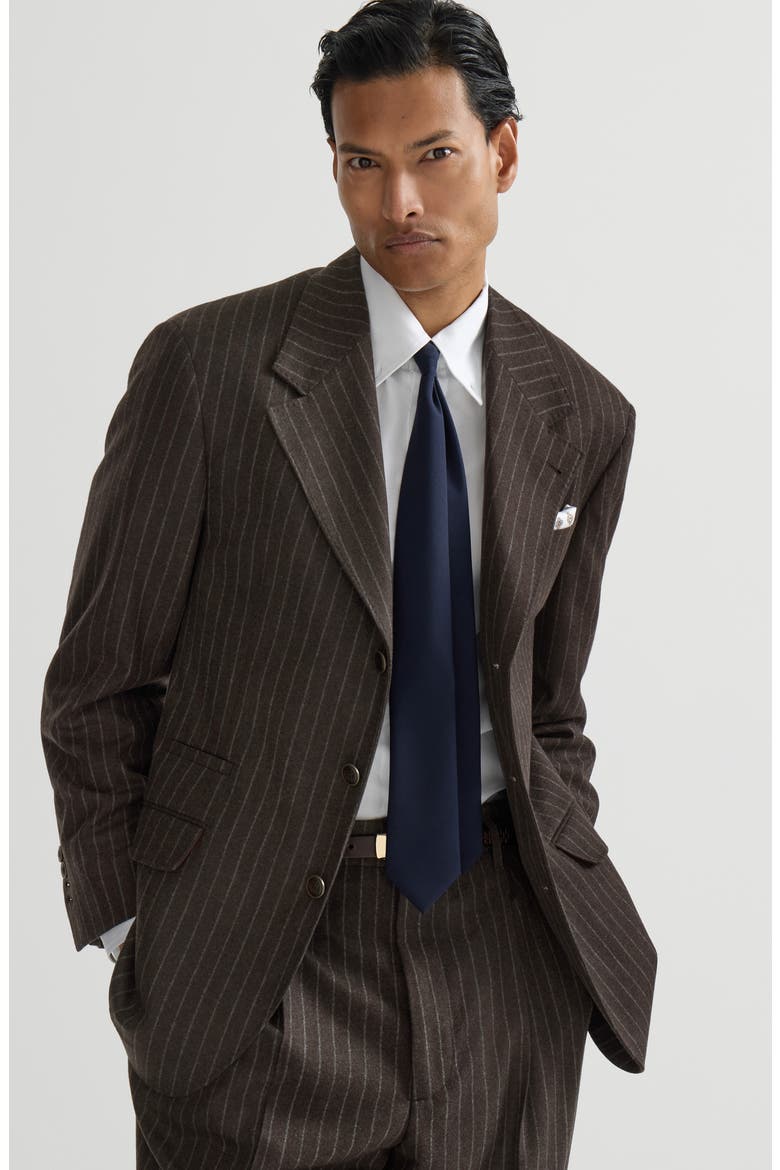 Virgin wool and cashmere chalk stripe flannel Tailor blazer, Alternate, color, Brown