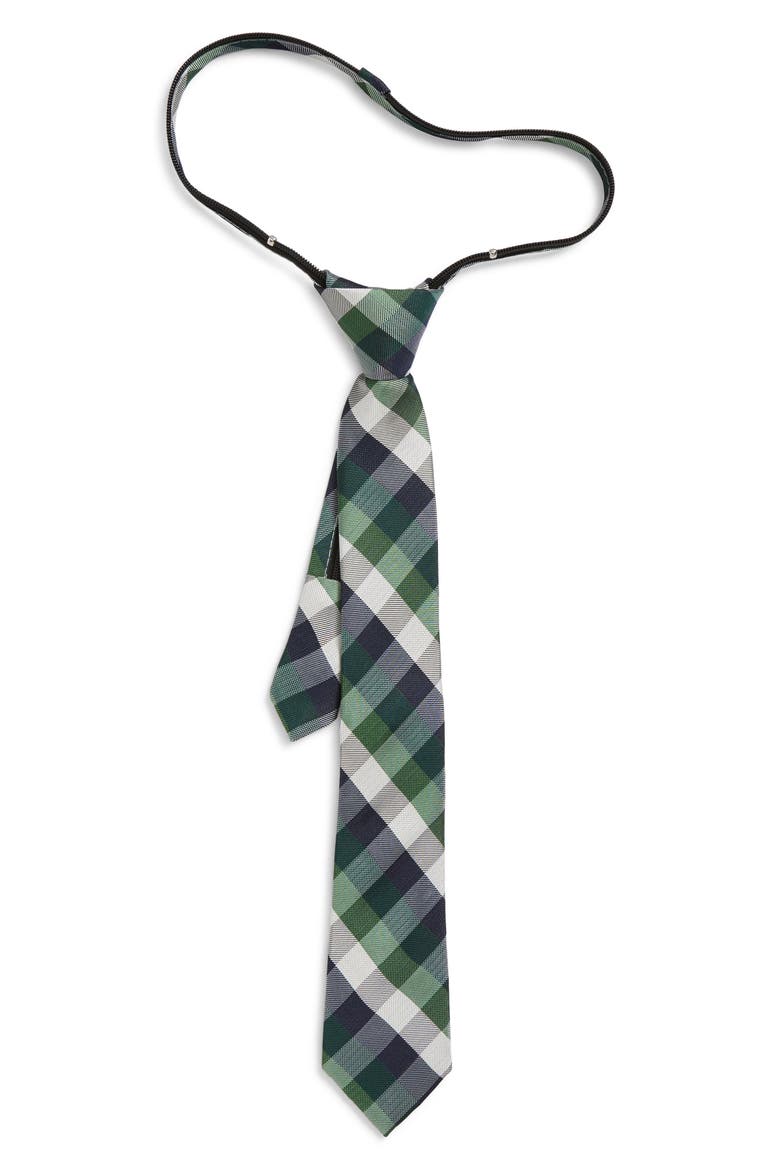 Kids' Anders Check Pre Tied Silk Blend Tie, Main, color, GREEN