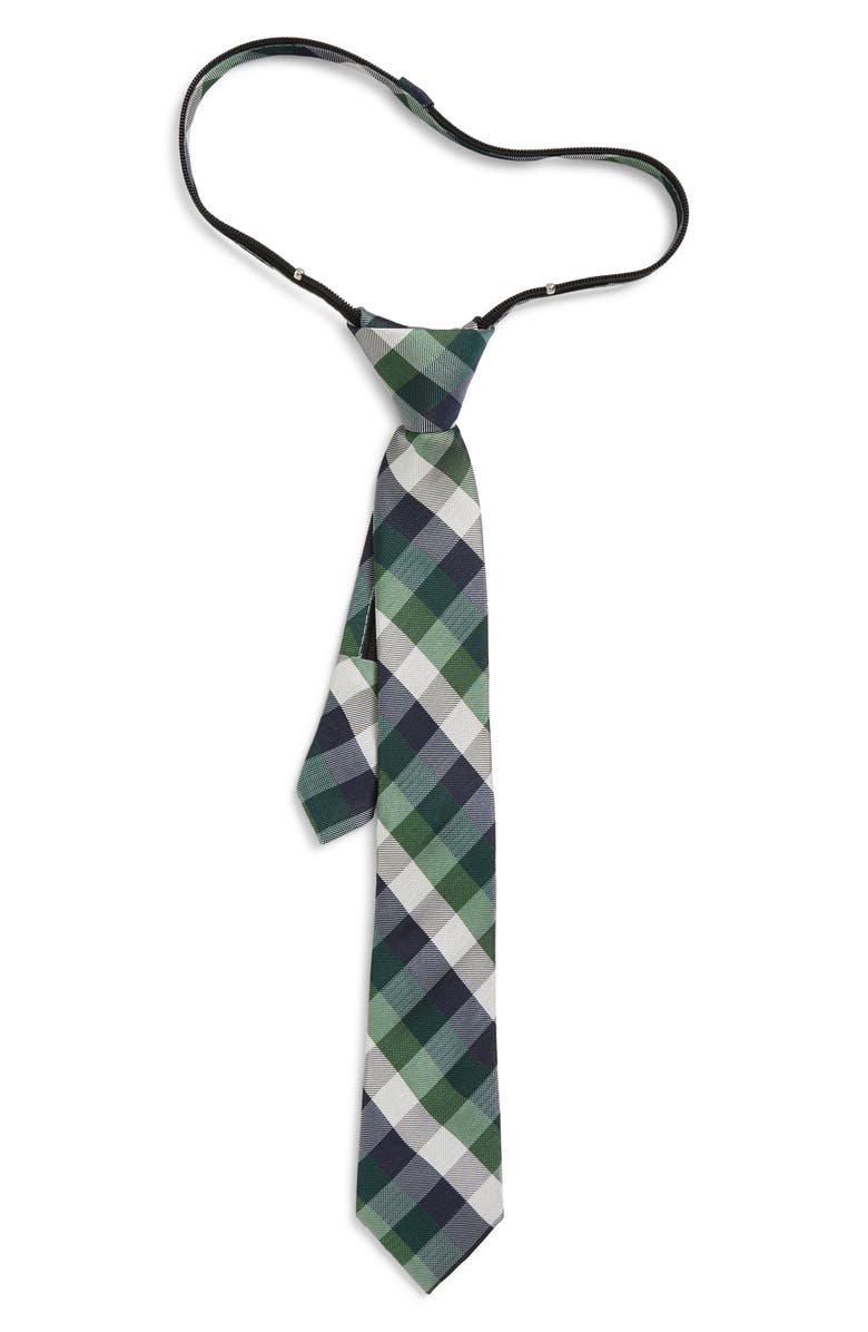 Nordstrom Kids' Anders Check Pre Tied Silk Blend Tie, Main, color, Green