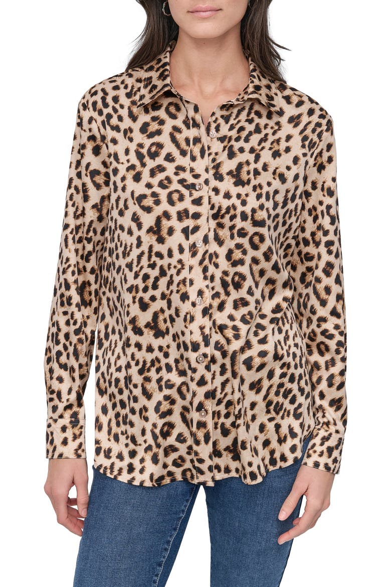 Leopard-Printed Long Sleeve Button Up Shirt, Main, color, LEOPARD WHISKEY
