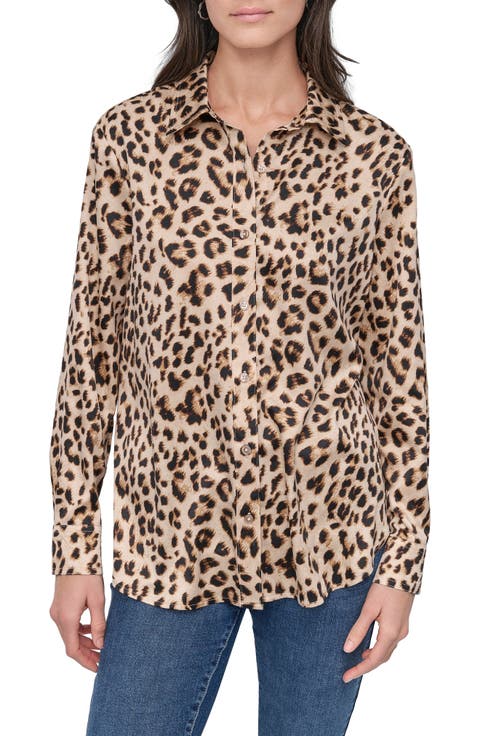 Leopard-Printed Long Sleeve Button Up Shirt