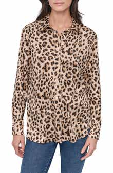 Leopard-Printed Long Sleeve Button Up Shirt