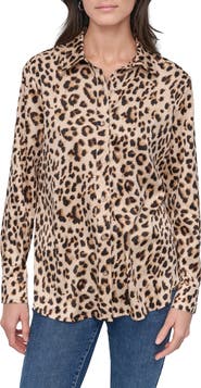 DKNY Leopard-Printed Long Sleeve Button Up Shirt