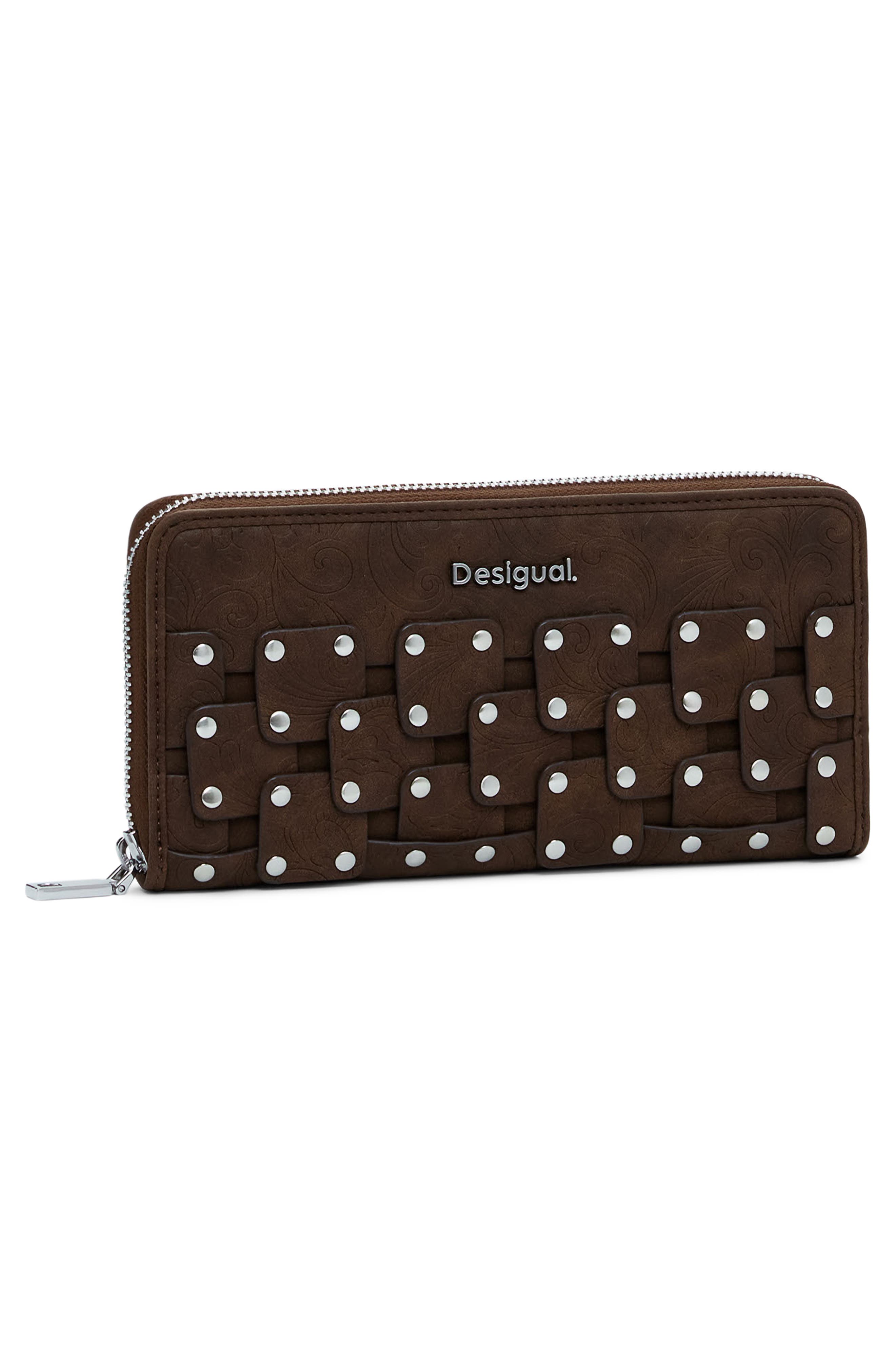 Long Studded Wallet, Alternate, color, DARK BROWN
