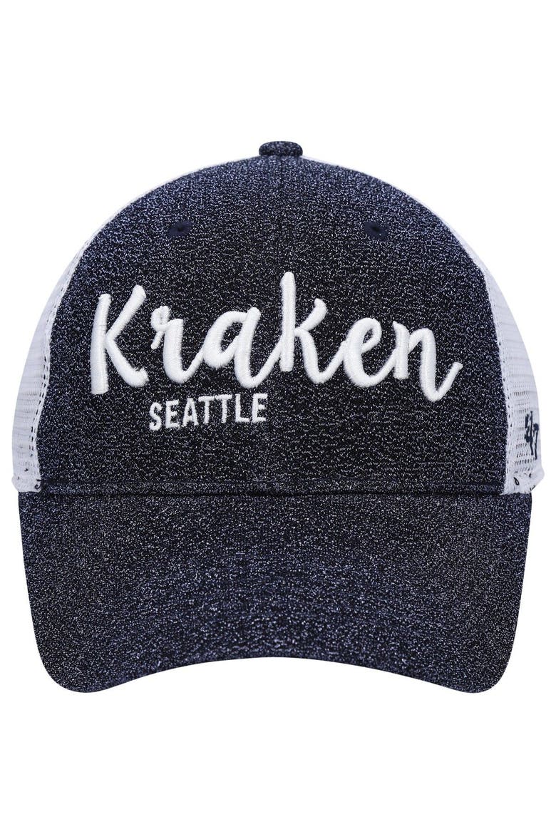 Women's '47 Navy/ Seattle Kraken Encore MVP Trucker Snapback Hat, Alternate, color, Navy