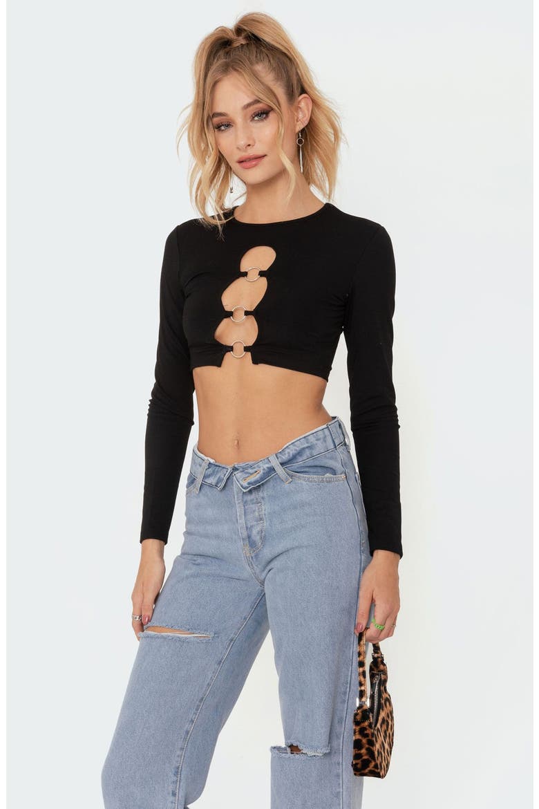 Patricia Long Sleeve Crop Top, Alternate, color, BLACK