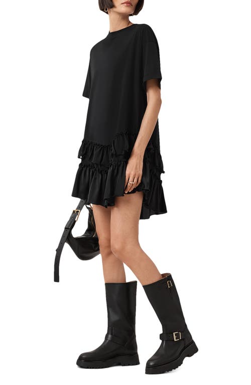 Allsaints Feyre Ruffle Tiered Cotton T-shirt Minidress In Black