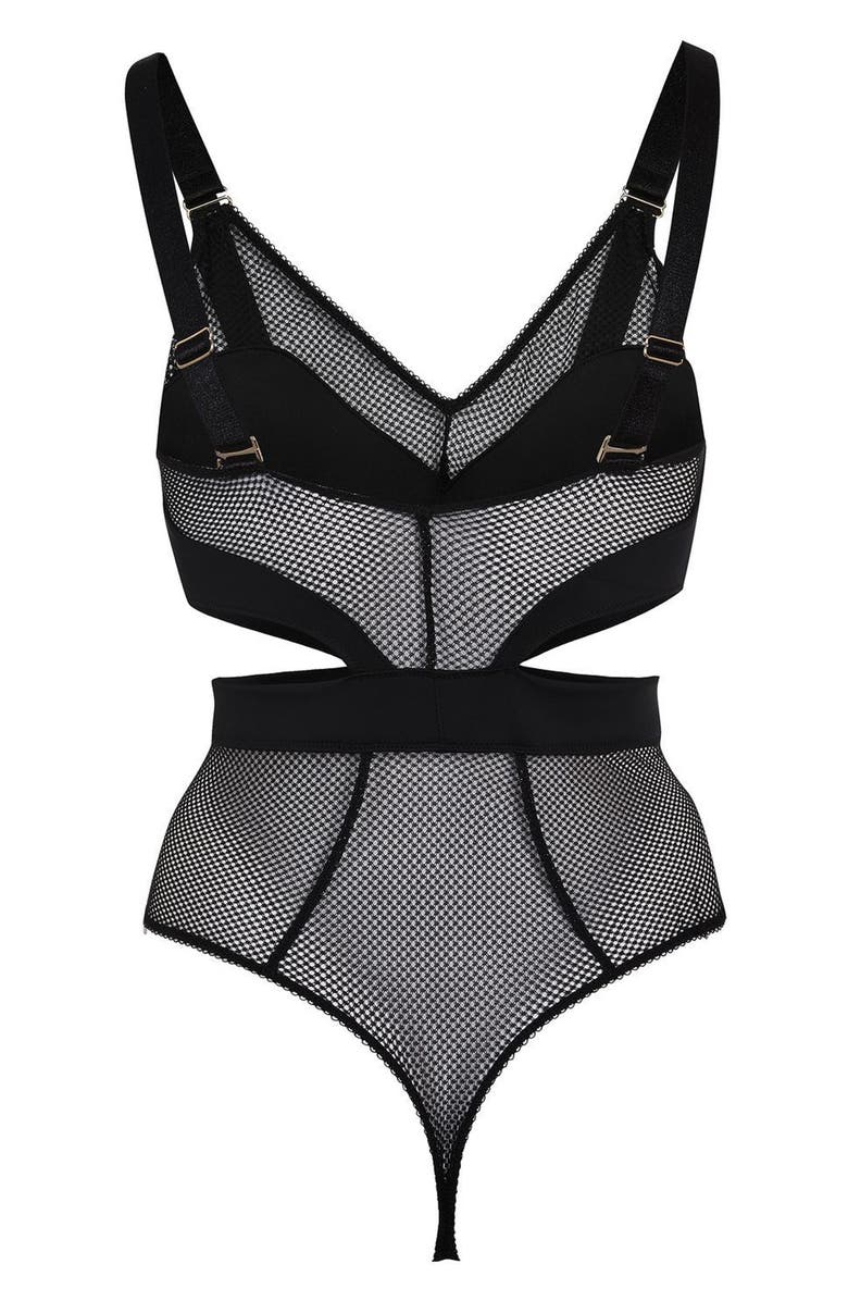 Topshop Dita Mesh Panel Thong Bodysuit, Alternate, color, Black