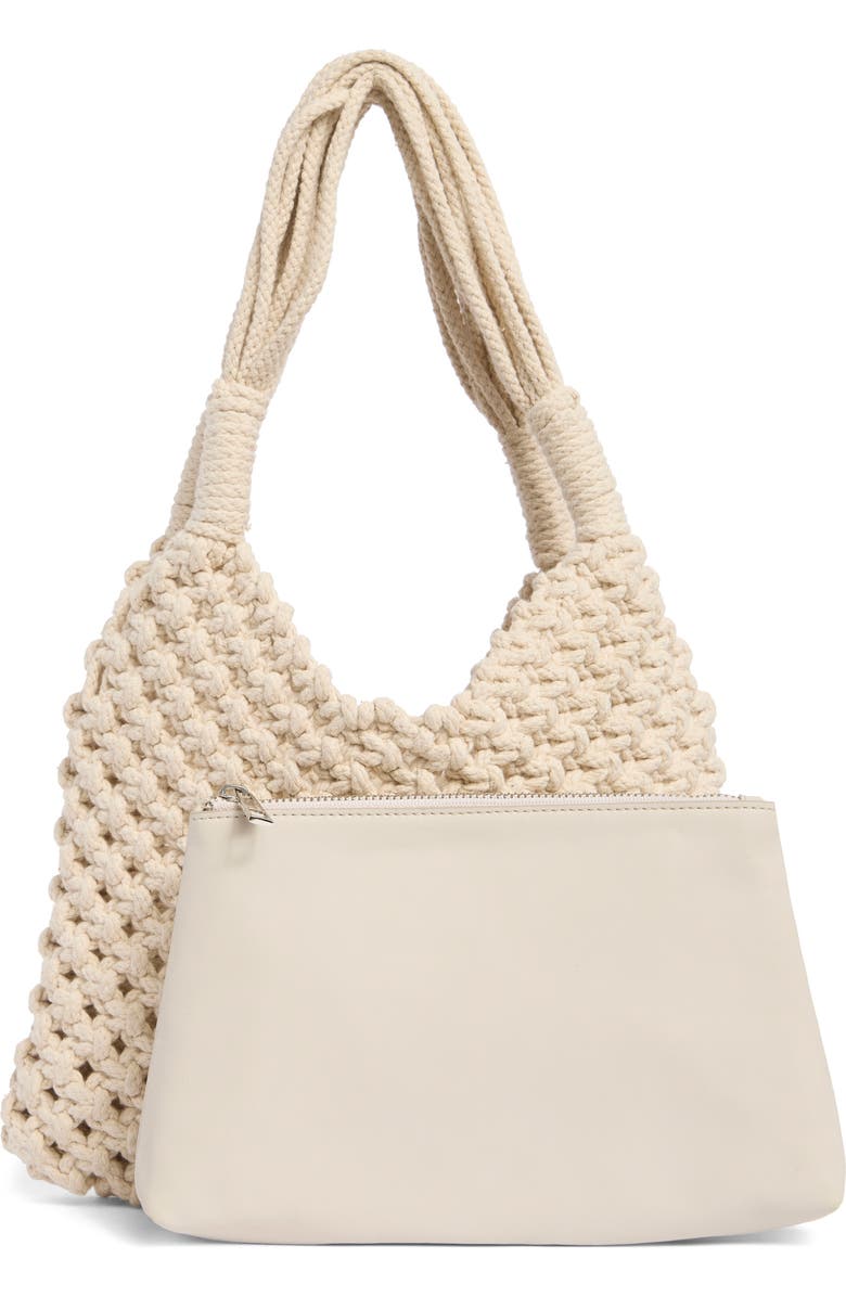 BCBG Woven Shoulder Bag with Removable Pouch, Alternate, color, Taupe