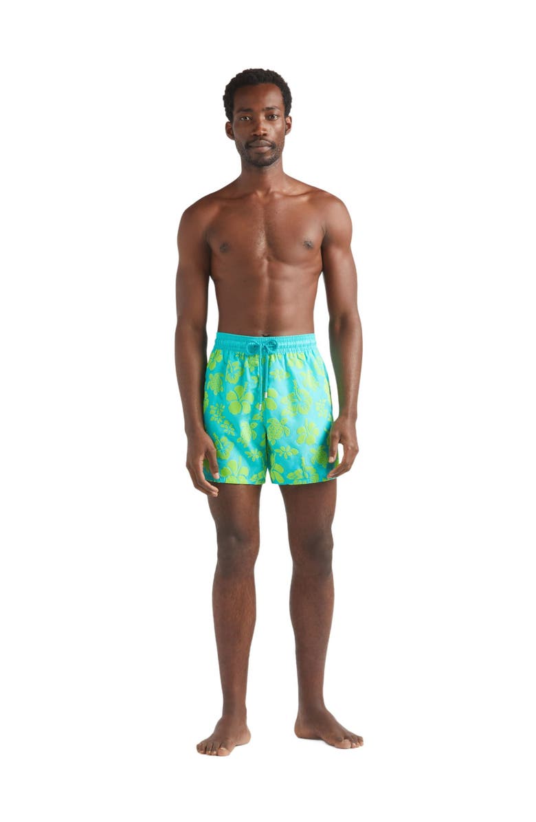 Vilebrequin Ultra-light and packable Flocked Swim Shorts Tropical Turtle, Alternate, color, 