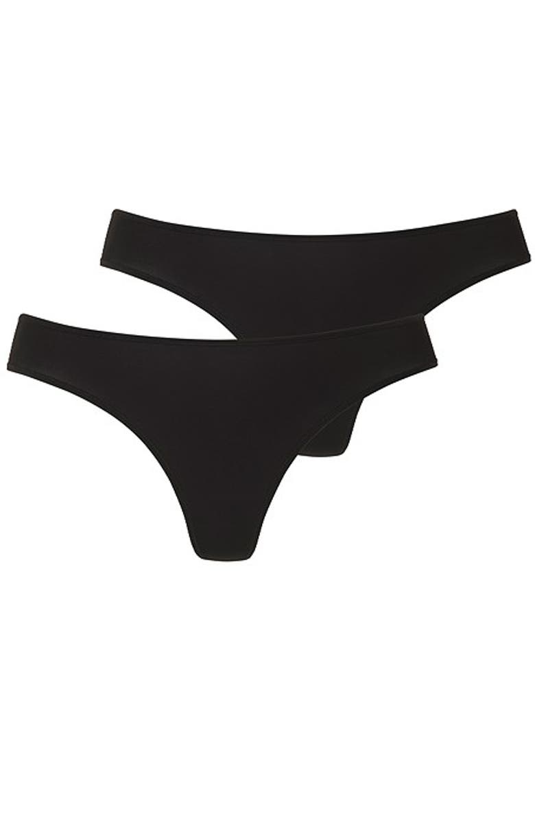 LASCANA Women's 2 Pk Basic Thongs, Alternate, color, Black