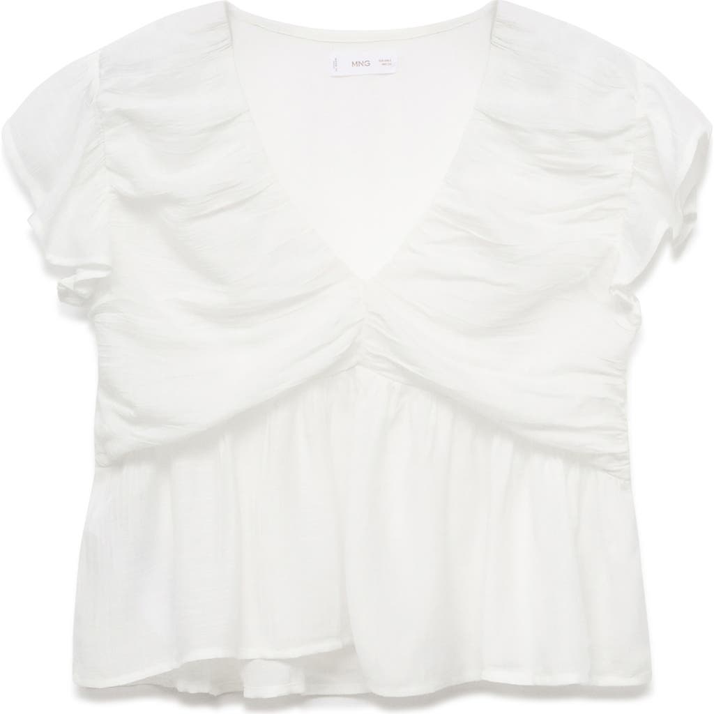 Mango Teen Ruched Ruffle Top In White