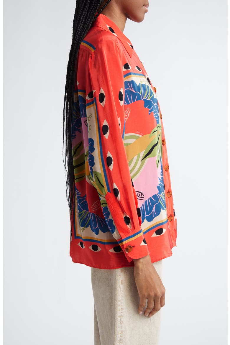 Surreal Scarf Print Button-Up Shirt, Alternate, color, SAND