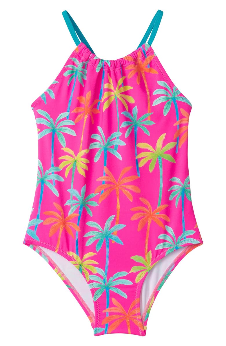 Hatley Kids' Painted Palms Gathered One-Piece Swimsuit, Main, color, 