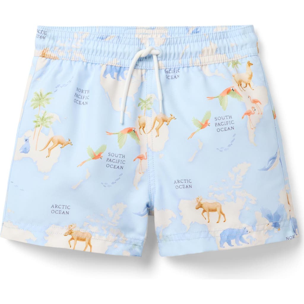 Janie And Jack Recycled Animal Map Swim Trunk In Blue