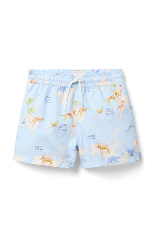 Janie And Jack Recycled Animal Map Swim Trunk In Blue