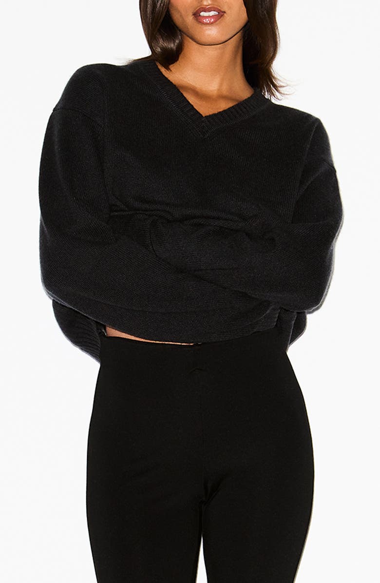 SKIMS Oversize V-Neck Sweater, Main, color, Onyx