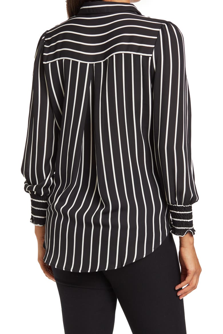 Smocked Cuff Collared Blouse, Alternate, color, BLACK/ MARSHMALLOW STRIPE