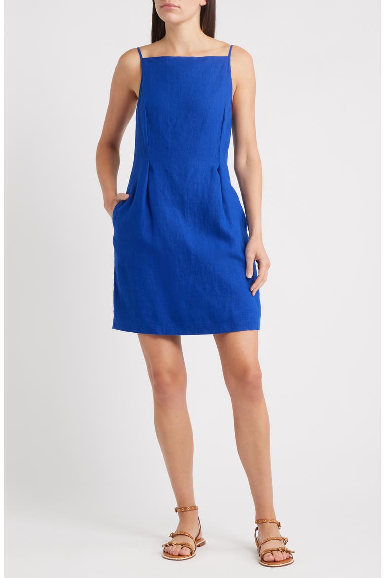 High Neck Sleeveless Linen Minidress, Main, color, BRIGHT SAPPHIRE