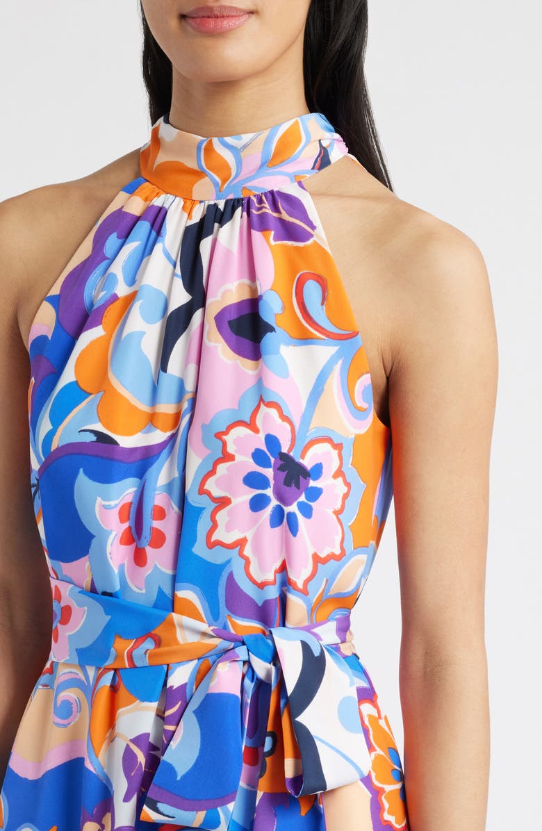 Eliza J Floral Tiered Midi Cocktail Dress, Alternate, color, Blue Multi