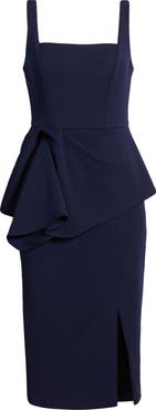 Aidan Mattox by Adrianna Papell Crepe Peplum Detail Cocktail Midi Dress