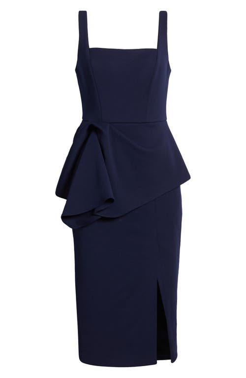 Aidan Mattox By Adrianna Papell Crepe Peplum Detail Cocktail Midi Dress In Dark Navy