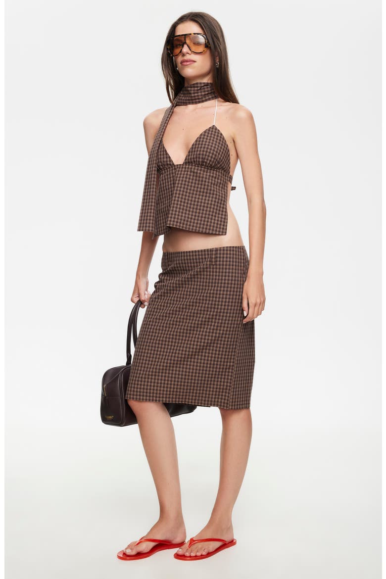 Play On Plaid Halter Top with Neck Scarf, Alternate, color, CHOCOLATE