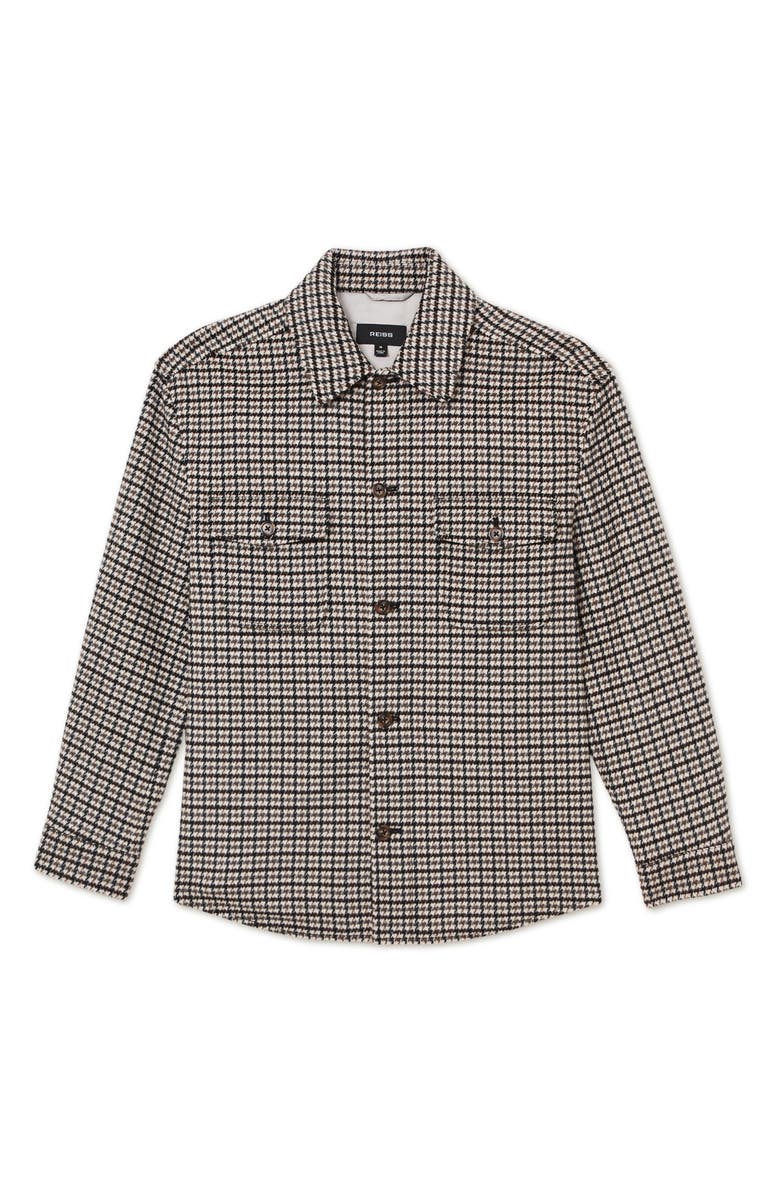 Reiss Liam Houndstooth Wool Blend Overshirt, Alternate, color, Grey