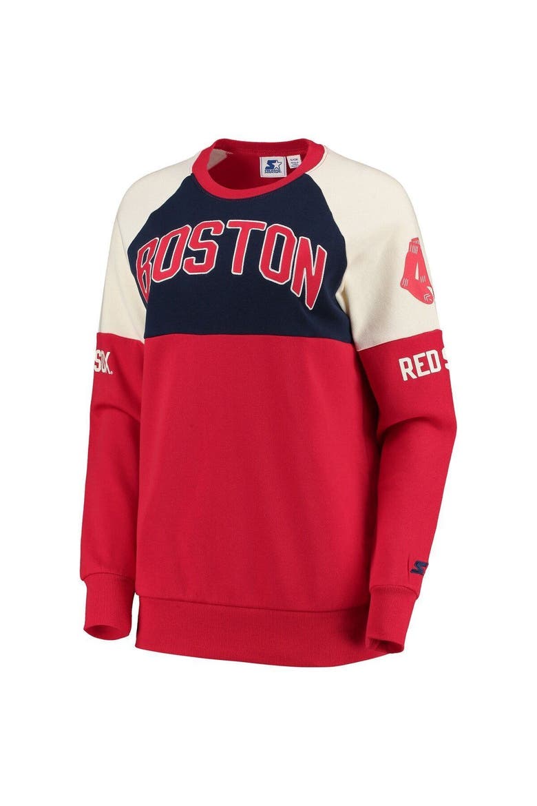 Women's Starter Red/Navy Boston Red Sox Baseline Raglan Pullover Sweatshirt, Alternate, color, NAVY