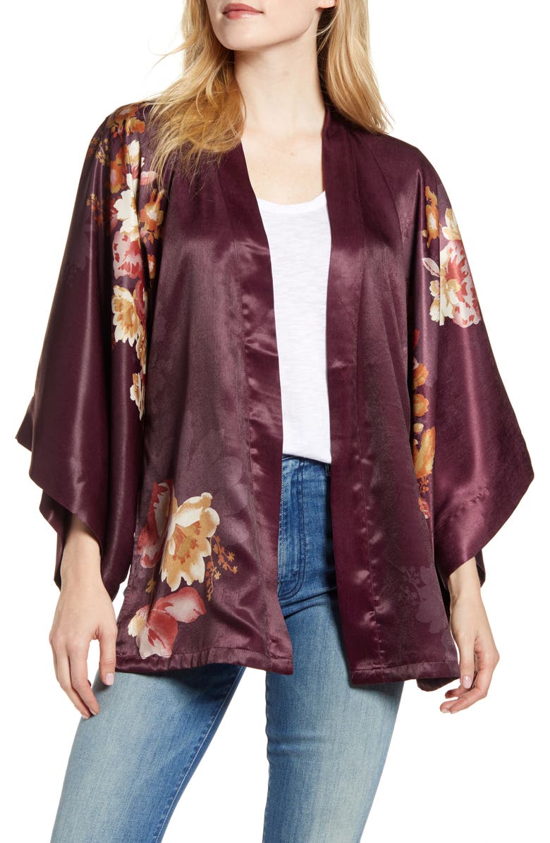 Nordstrom Floral Satin Open Jacket, Main, color,