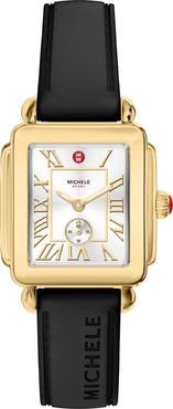 MICHELE Deco Sport Mid Quartz Silicone Strap Watch, 29mm x 31mm