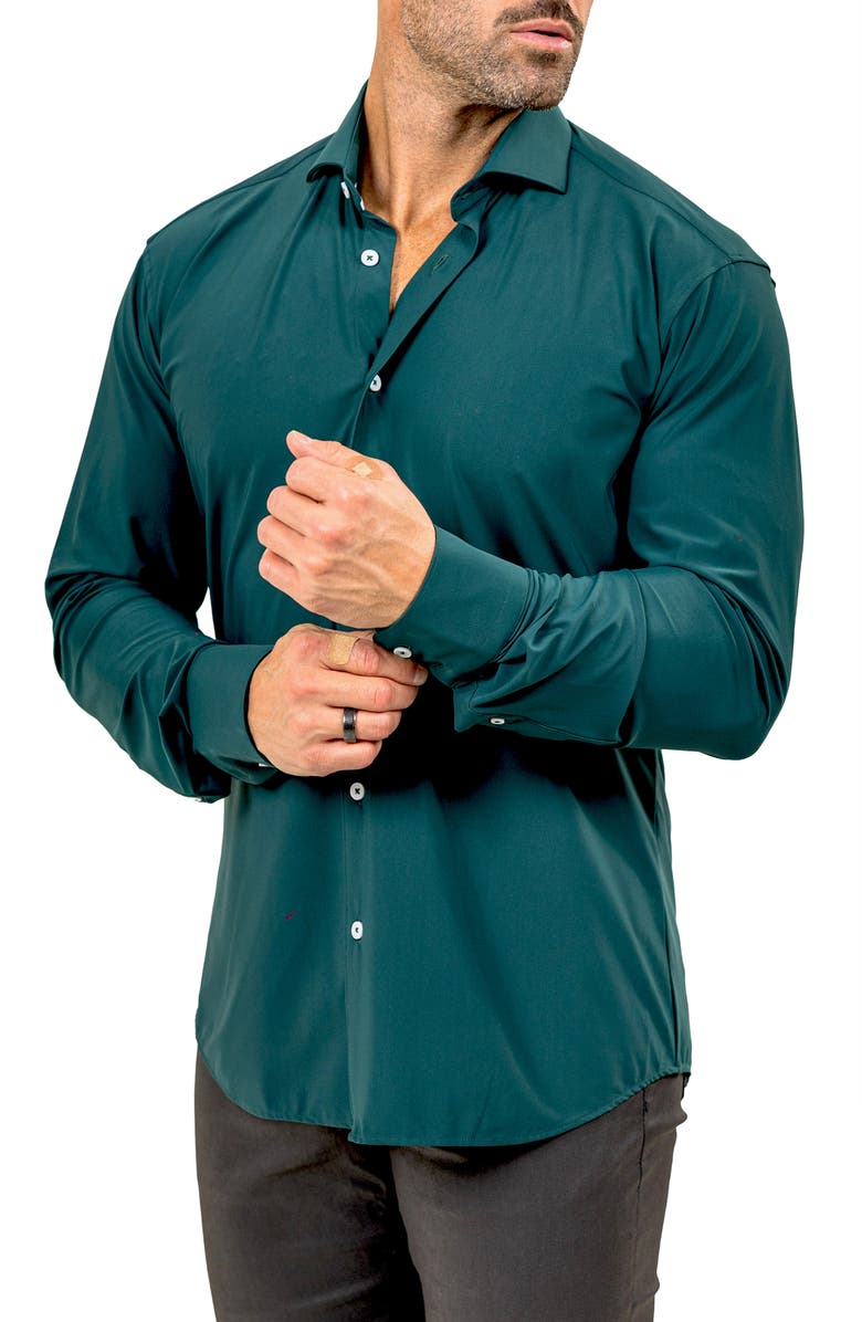 Maceoo Eins Marthy Contemporary Fit Button-Up Shirt, Alternate, color, Green