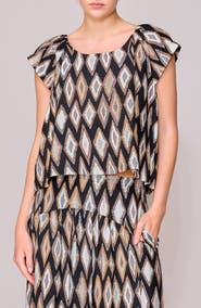 MELLODAY Geo Print Cap Sleeve Top