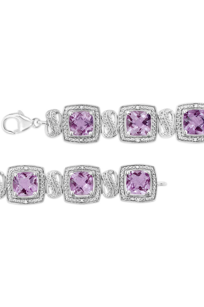 Silver 7x7 mm Cushion Purple Amethyst and 1/10 cttw Diamond Tennis Bracelet, Alternate, color, White