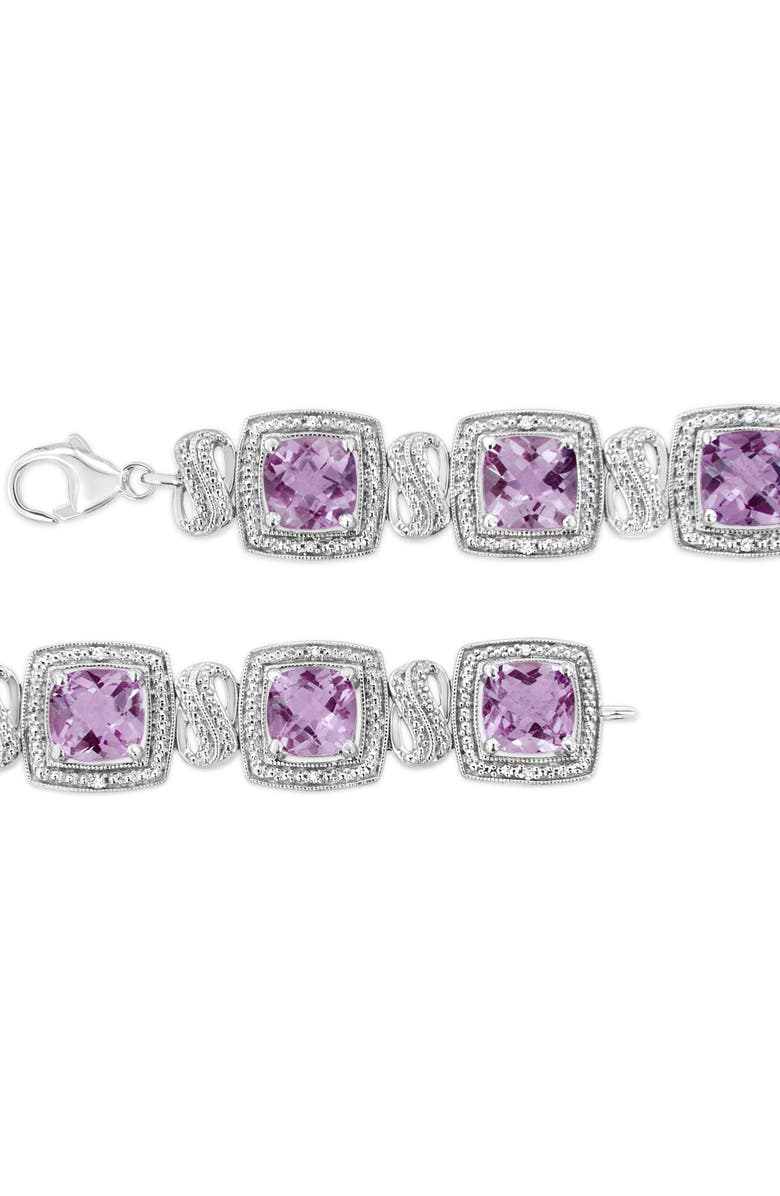 Haus of Brilliance Silver 7x7 mm Cushion Purple Amethyst and 1/10 cttw Diamond Tennis Bracelet, Alternate, color, White