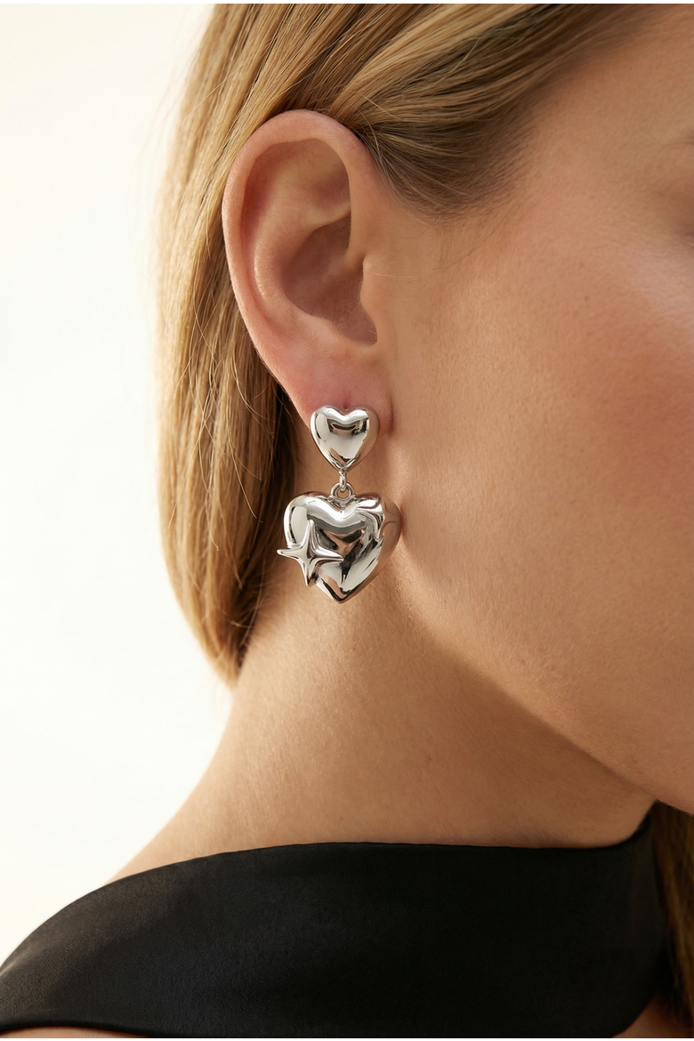 Heart Sculptural Stainless Steel Stud Earrings, Alternate, color, Stainless Steel Silver