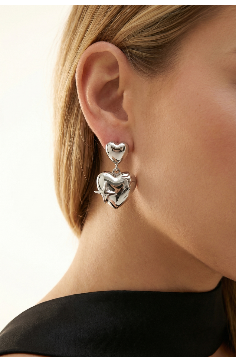 Joey Baby Heart Sculptural Stainless Steel Stud Earrings, Alternate, color, Stainless Steel Silver