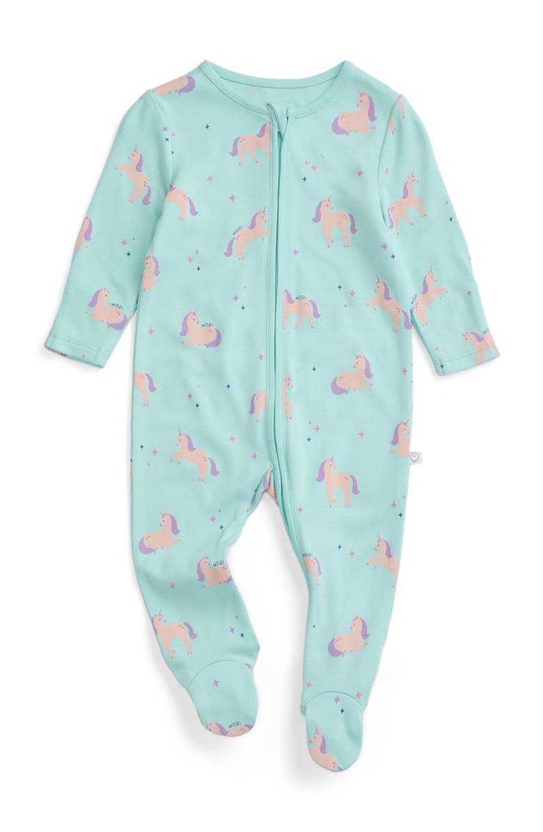 MORI Print Two Way Zip Up Sleepsuit, Main, color, Unicorn & Spa Blue