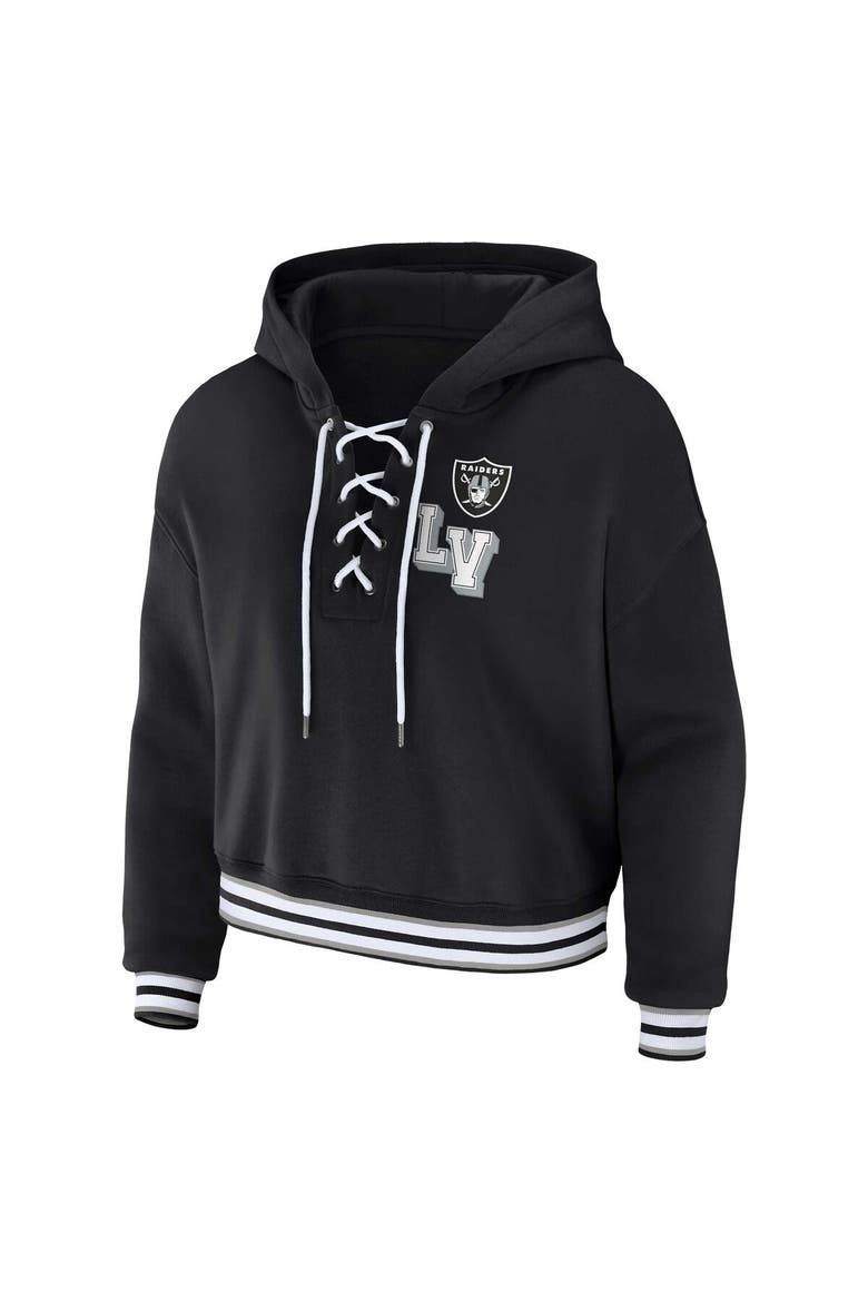Women's WEAR by Erin Andrews Black Las Vegas Raiders Plus Size Lace-Up Pullover Hoodie, Alternate, color, Black