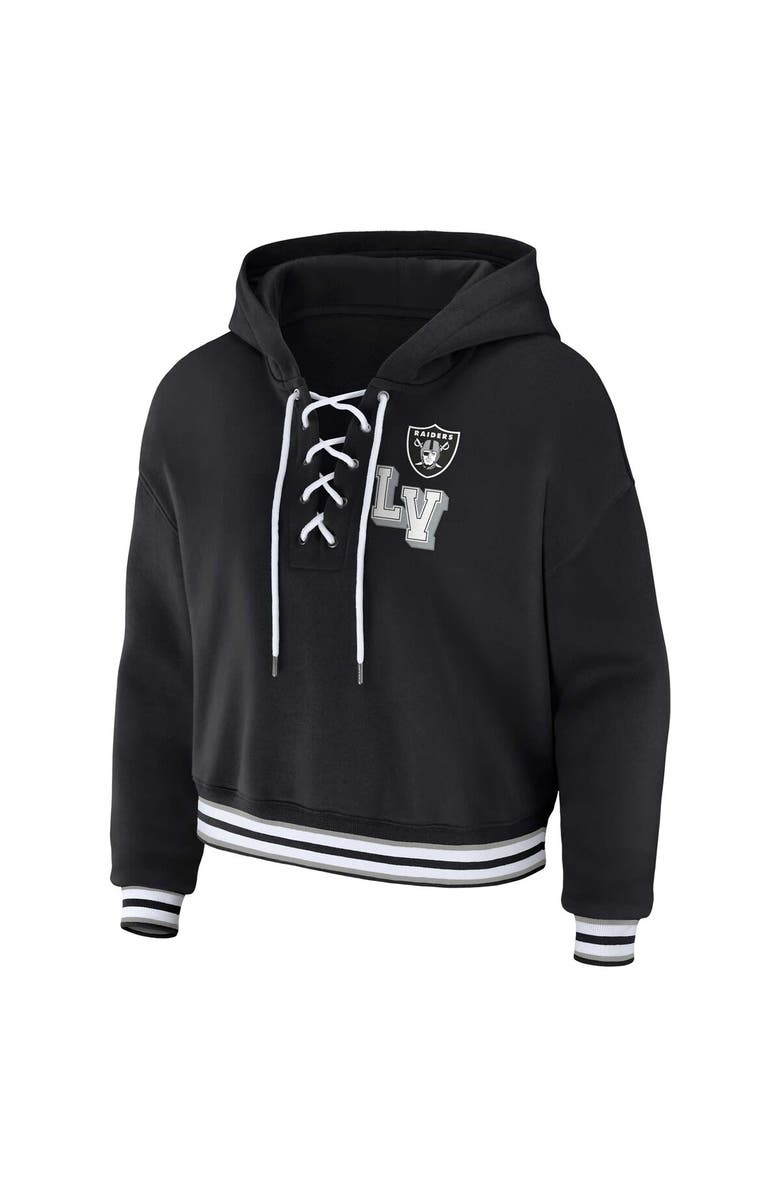 WEAR by Erin Andrews Women's WEAR by Erin Andrews Black Las Vegas Raiders Plus Size Lace-Up Pullover Hoodie, Alternate, color, Black