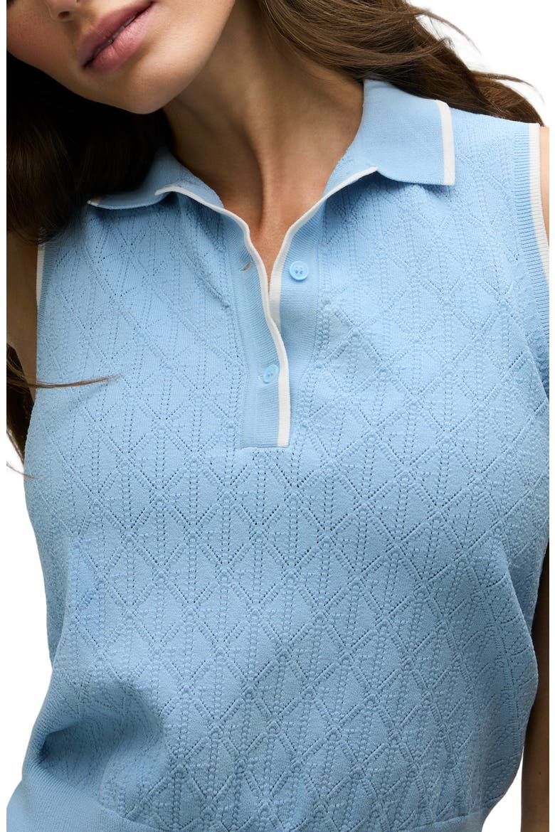 Sleeveless Pointelle Polo, Alternate, color, WOLF BLUE