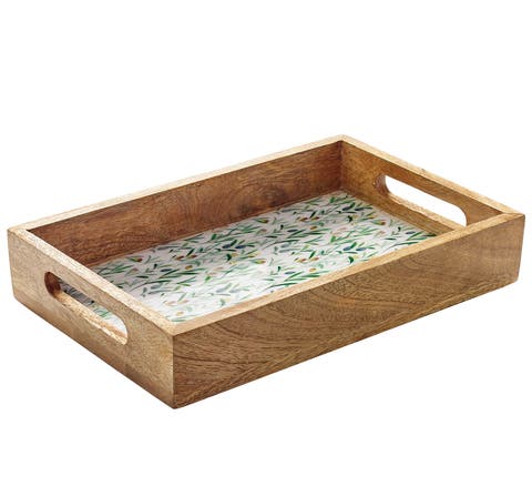 Mango Wood Lacquered Serving Tray, 12" x 8" x 2"