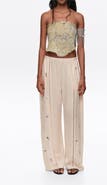 Bimba y Lola Wide Linen Trousers With Lace And Embroidery