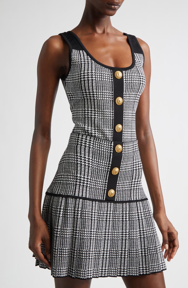 Balmain Prince of Wales Knit Bodysuit, Alternate, color, Ecj Black/ Natural