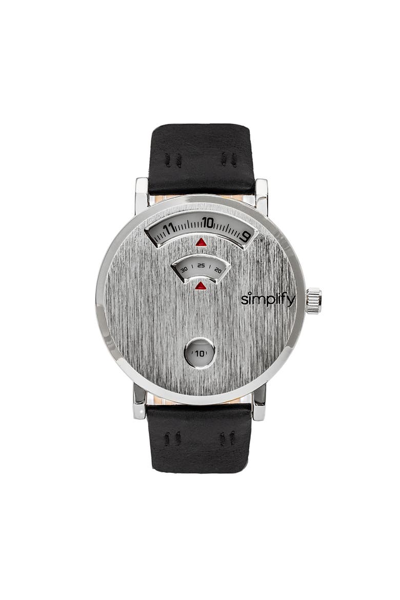The 7000 Leather-Band Watch, Main, color, Silver/Black