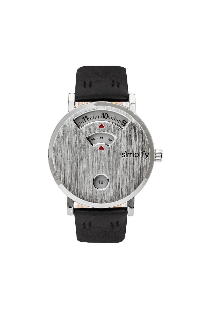 SIMPLIFY The 7000 Leather-Band Watch, Main, color, Silver/Black