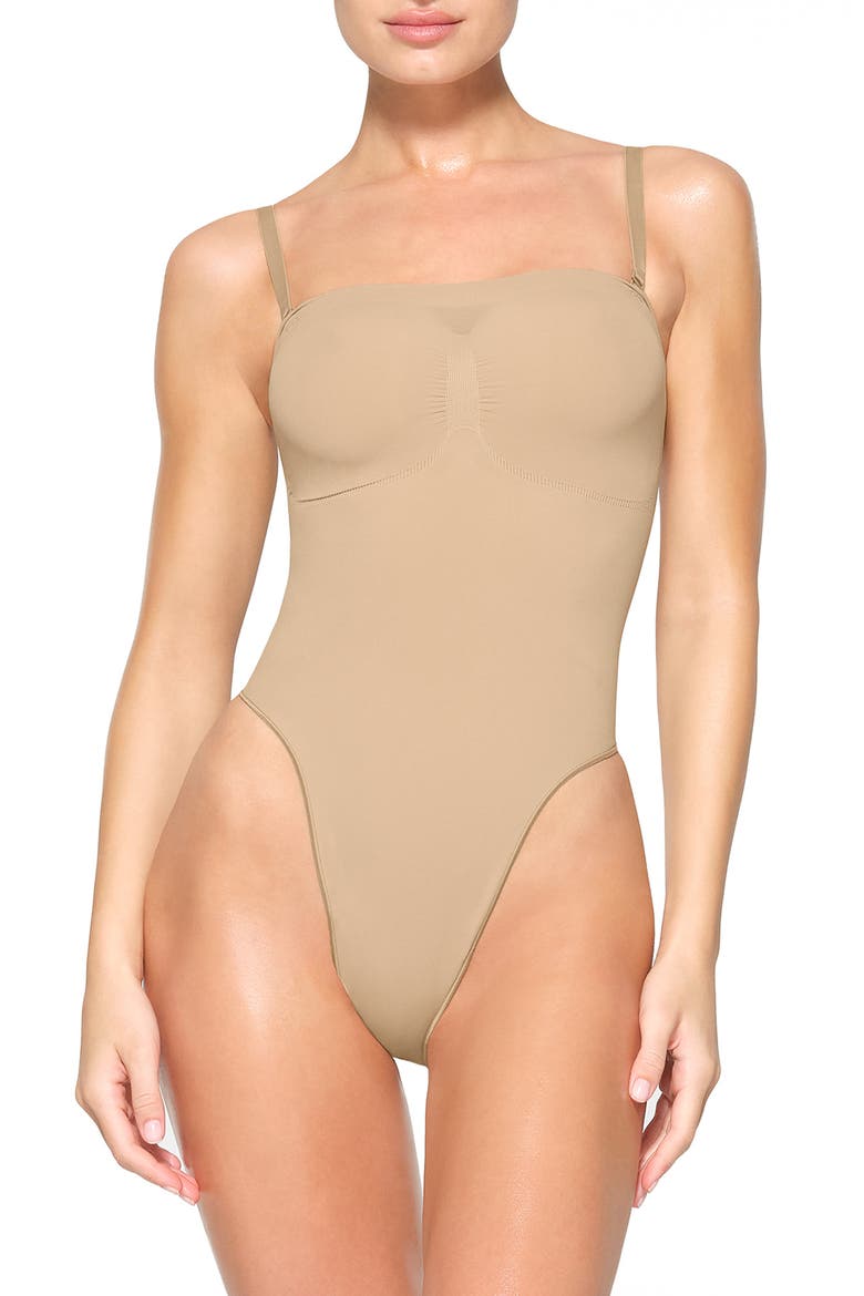 Seamless Sculpt Strapless Bodysuit, Alternate, color, CLAY
